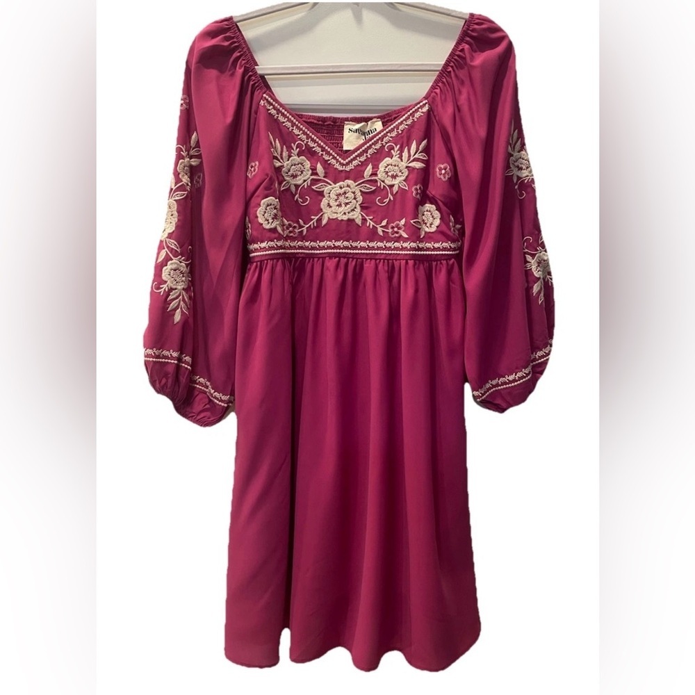 Savanna Jane Womens Embroidered Floral Dress Size‎ Small Fuchsia (Pink/Purple)
